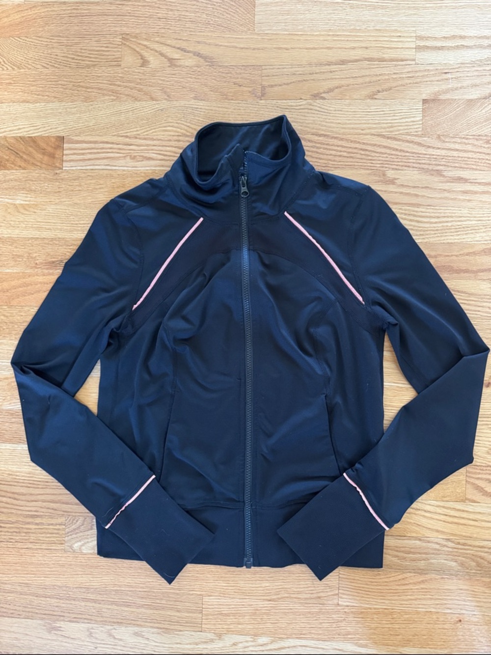 Women's Black Zip-Front Athletic Jacket with Pink Trim